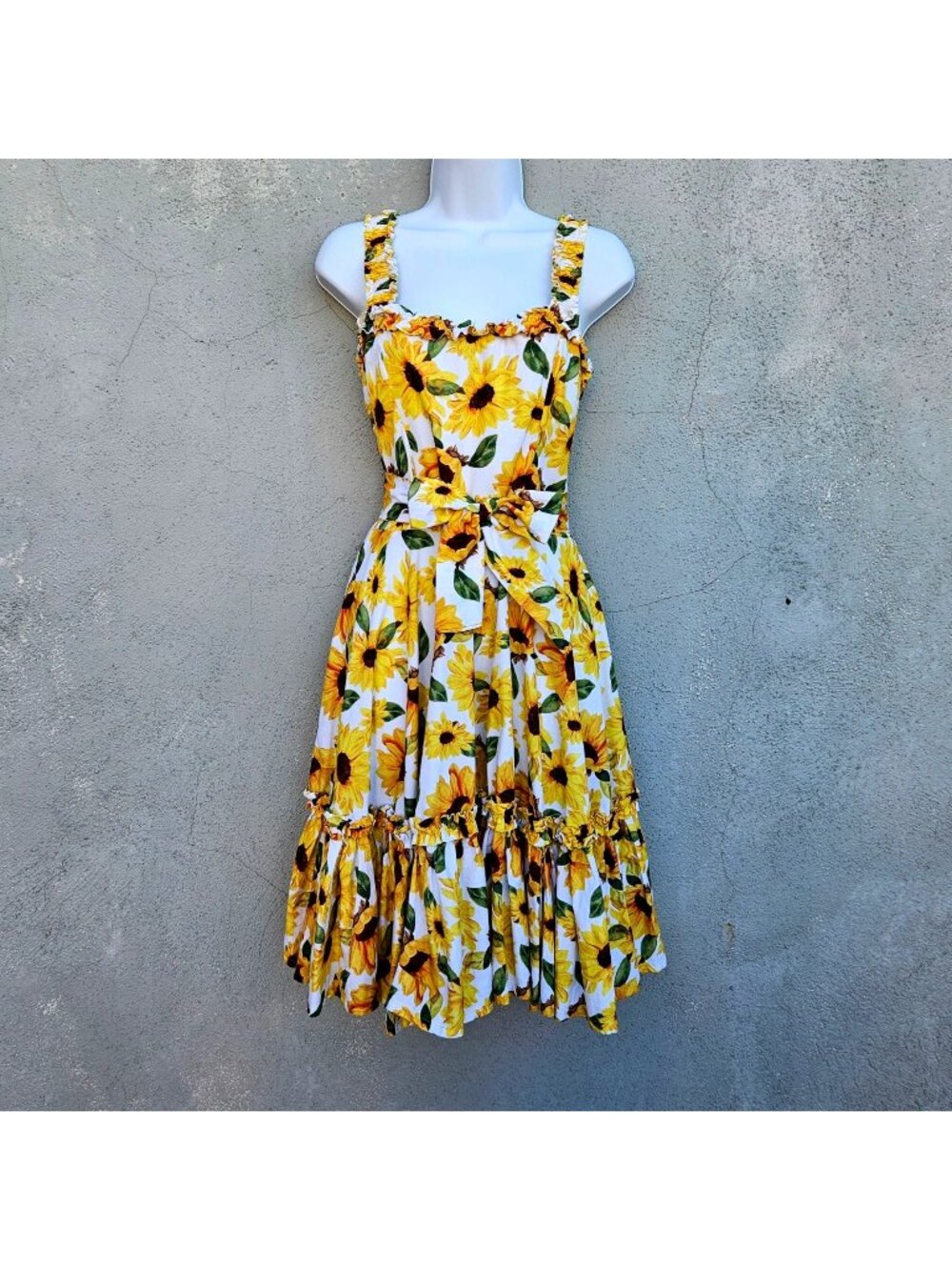 Vintage 90s French Sunflower Print Cotton Sundress Size M